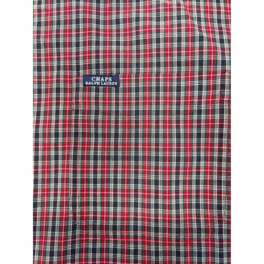 Chaps Ralph Lauren Mens XL Long Sleeve Plaid Button Down Shirt Red Navy Blue - Picture 5 of 7